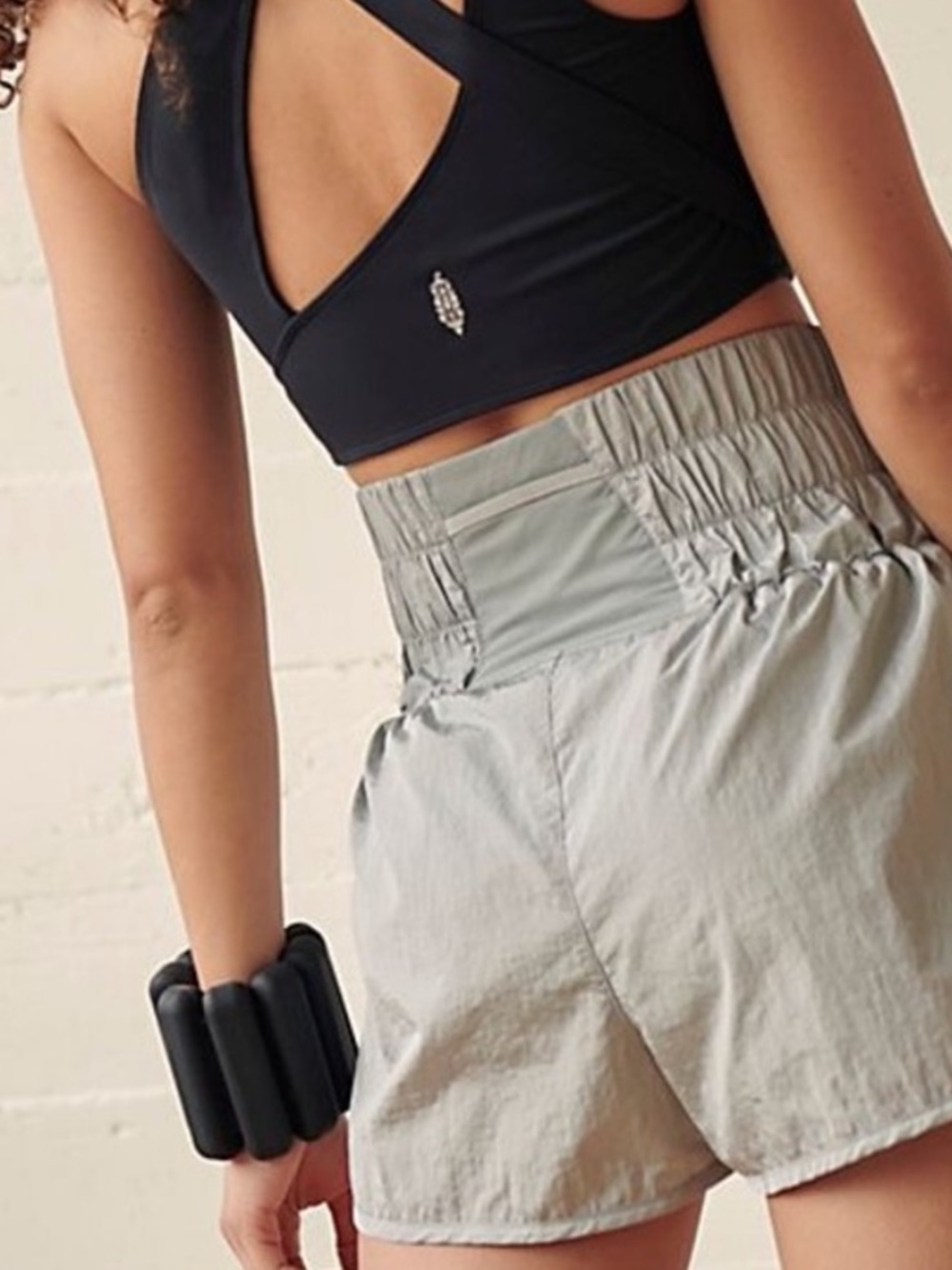 FP Movement Shorts The Way Home High Smocked Elastic Waist Athletic Silver Gray - Picture 9 of 9